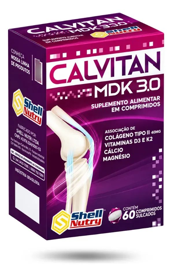 CALVITAN MDK COLÁGENO TIPO 2 + CÁLCIO MAGNÉSIO VITAMINA D3 E K2 - SHELL NUTRY