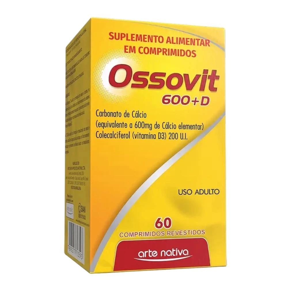 OSSOVIT CARBONATO DE CÁLCIO 600+200UI VITAMINA D3 CX 60 COMPRIMIDOS - ARTE NATIVA